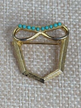 Vintage Eyeglasses Brooch Gold Tone Turquoise Beads Unbranded Spectacles